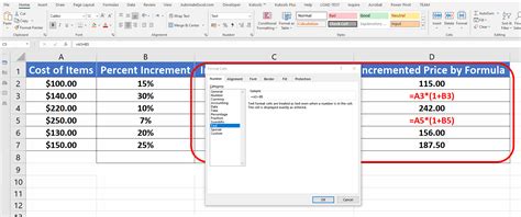 excel note showing formula results
