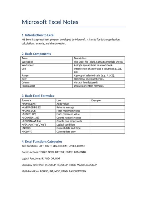 Excel Notes Pdf