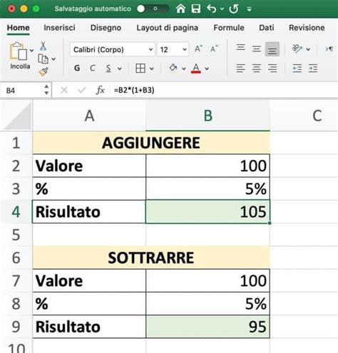 excel percentuale formula
