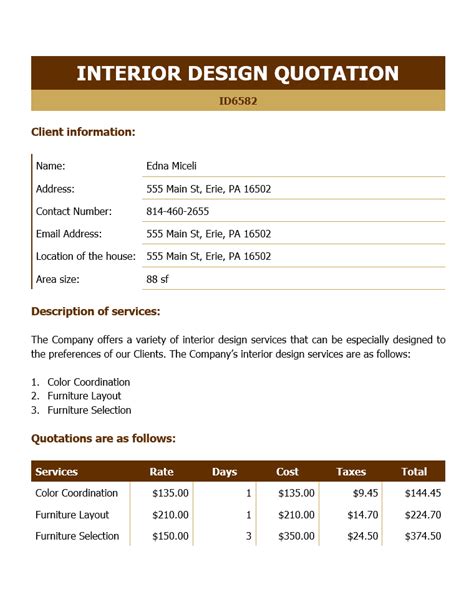 Excel Quotation Template For Interior Design Work