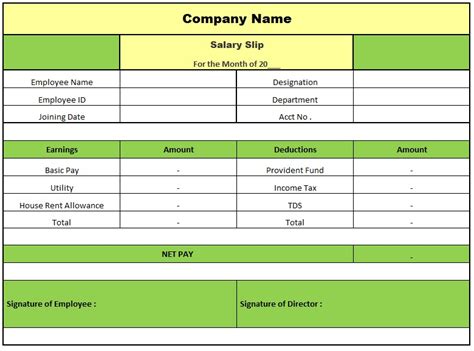 excel salary slip pvt ltd company
