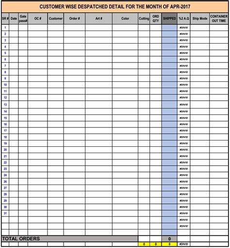 excel sheet for dispatch