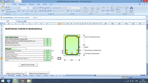 excel sheets for beam design