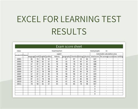 excel template test results