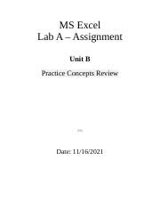 Excel Unit B Concepts Review Answer Key