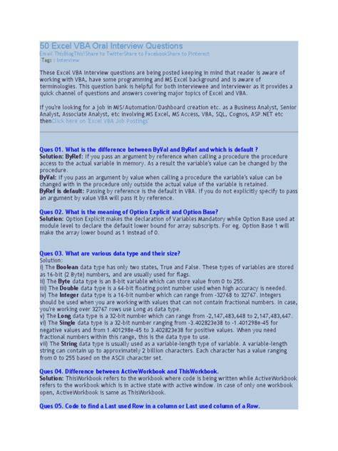 excel vba interview questions and answers