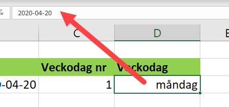 excel veckodag strang fran datum