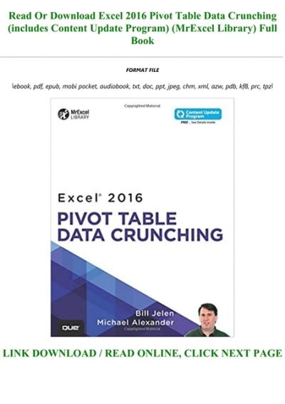 Read Online Excel 2016 Pivot Table Data Crunching Includes Content Update Program Mrexcel Library 