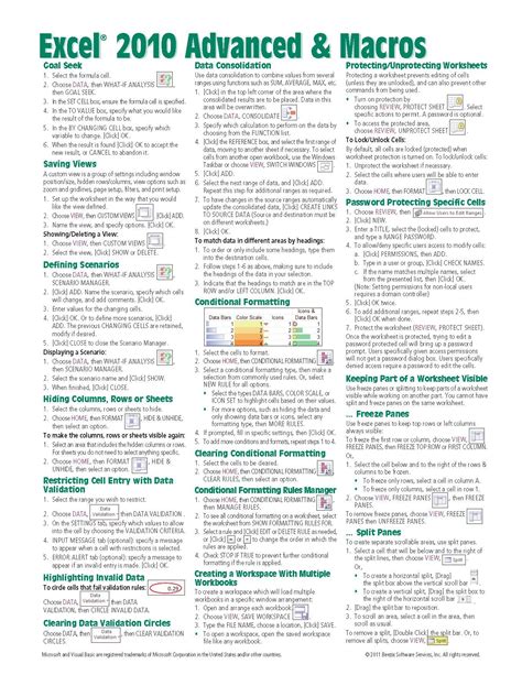 Download Excel Cheat Sheet 2010 Quick Guide Chart 