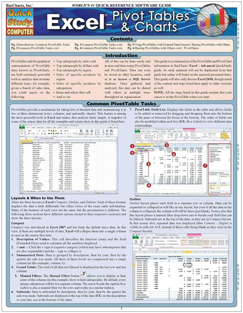 Read Online Excel Pivot Tables Charts Quick Study Computer 