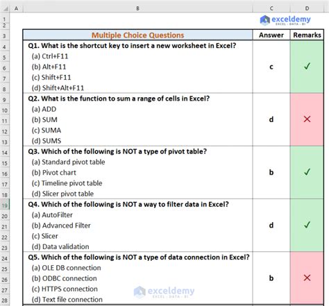 Read Excel Quiz Answers 