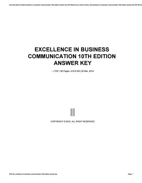 Read Excellence In Business Communication 10Th Edition Answer Key 