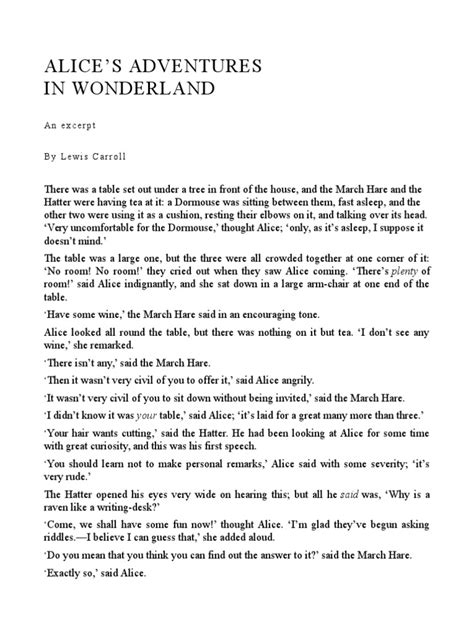 Excerpt From Alice S Adventures In Wonderland By Excerpt From Alice In Wonderland - Excerpt From Alice In Wonderland