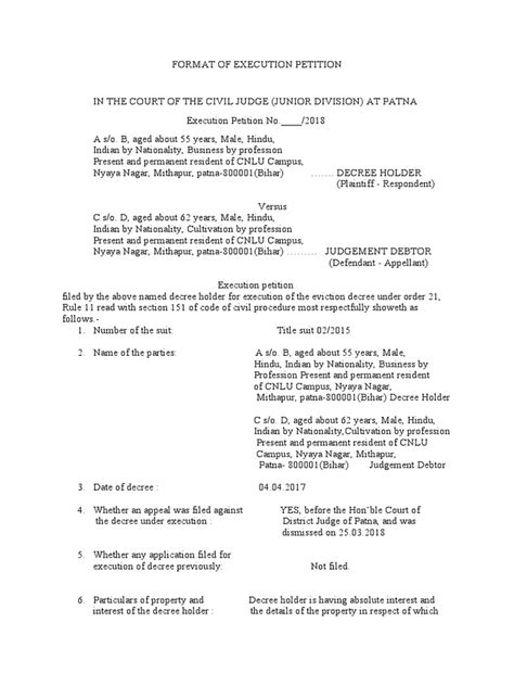 Execution Petition Format