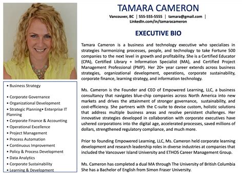 executive biography summary example for assignment