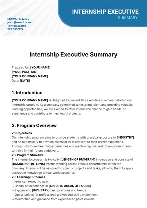 Executive Summary For Internship Report