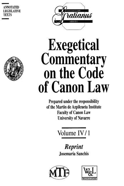 Exegetical Commentary On The Code Of Canon Law