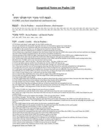 Exegetical Notes On Psalm 139 Richardajordan Com