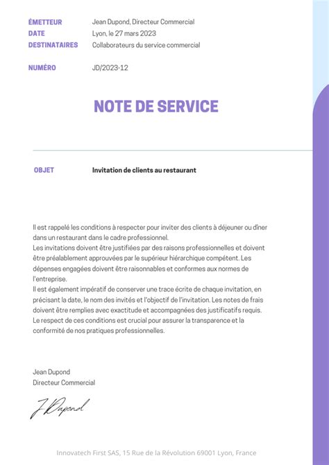 Exemplaire De Note De Service