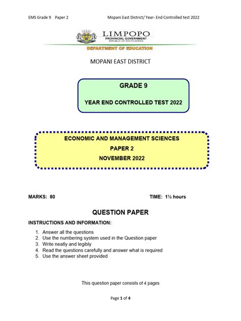 Exemplar Question Paper Ems Grade 8