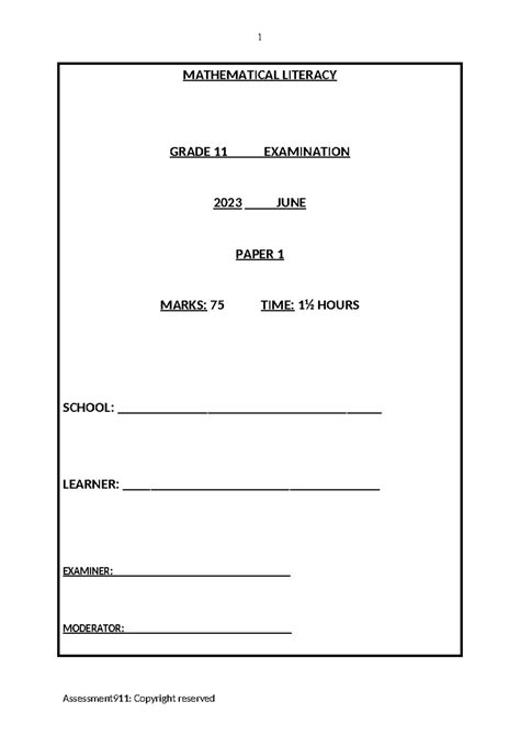 exemplar question paper grade 11 2013