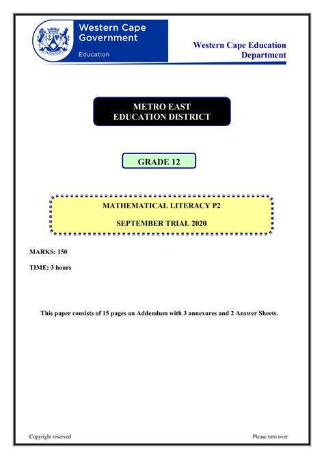 Read Exemplar Paper Maths Lit Grade 12 2014 