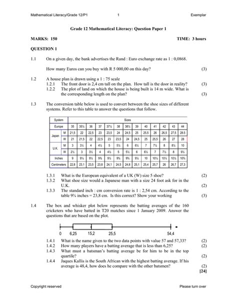 Read Online Exemplar Question Paper Grade 12 2014 Maths Literacy Memorandum 1 
