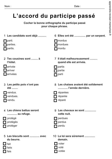 Exercice Du Participe Passé