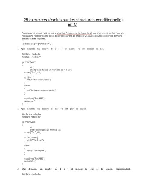 exercices corriga c s sur le langage c solutions