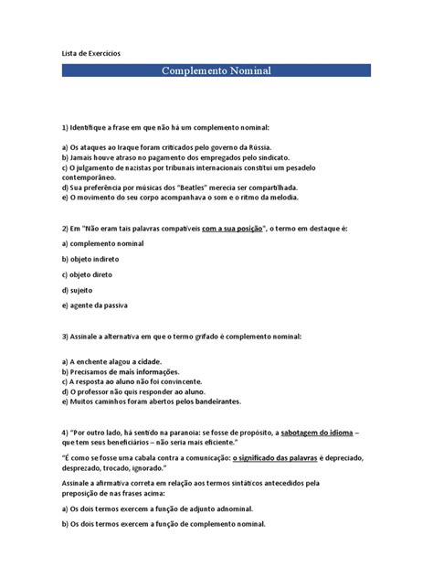 Exercicios Complemento Nominal