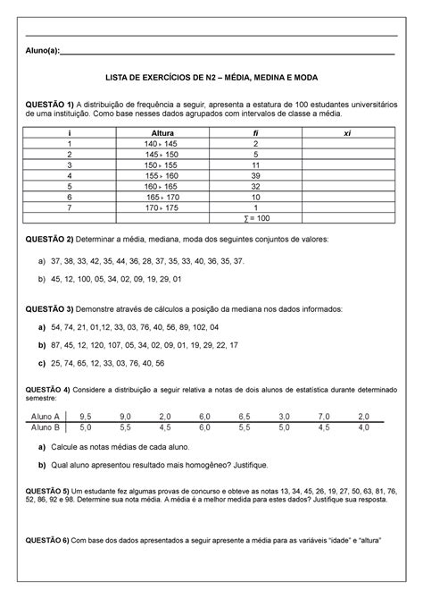 Exercicios De Estatistica