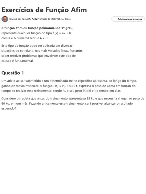 Exercicios De Função Afim