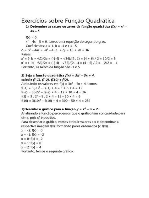 Exercicios De Função Quadratica