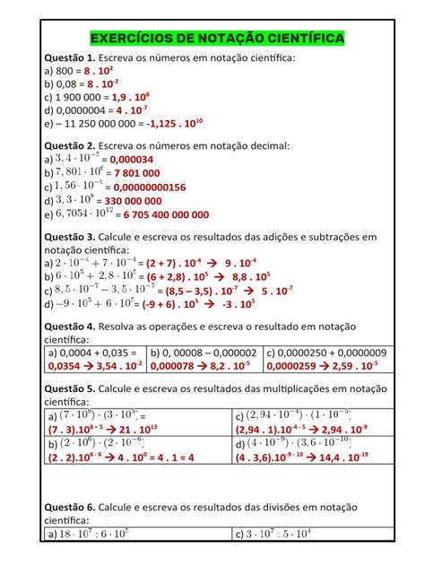 Exercicios De Notação Cientifica