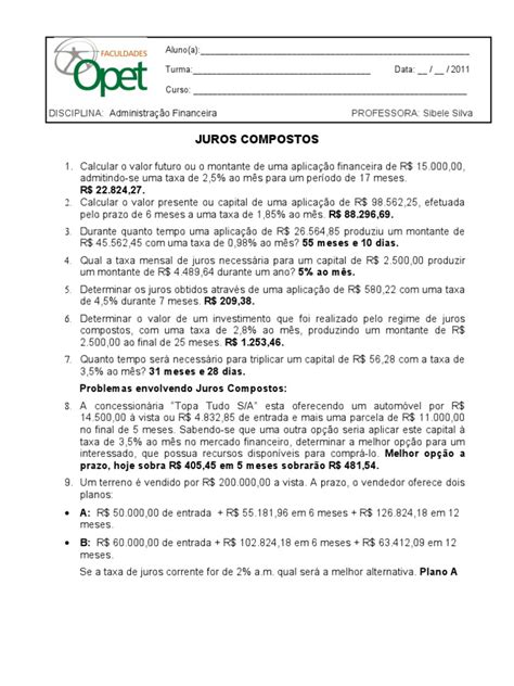 Exercicios Juros Compostos