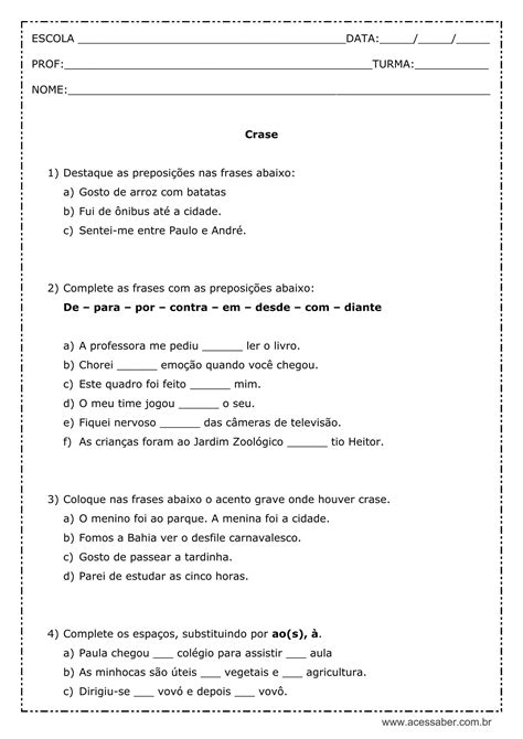 Exercicios Sobre Crase