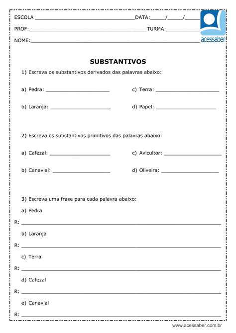 Exercicios Sobre Substantivos