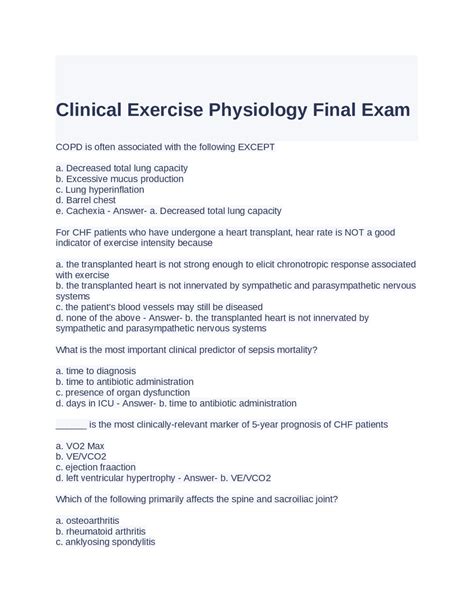 exercise physiology test questions