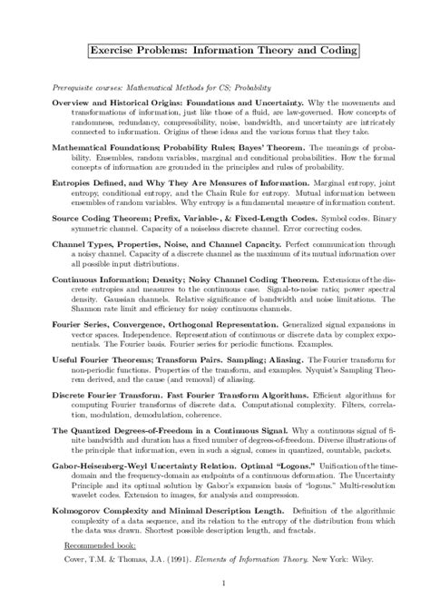 exercise problems information theory and coding