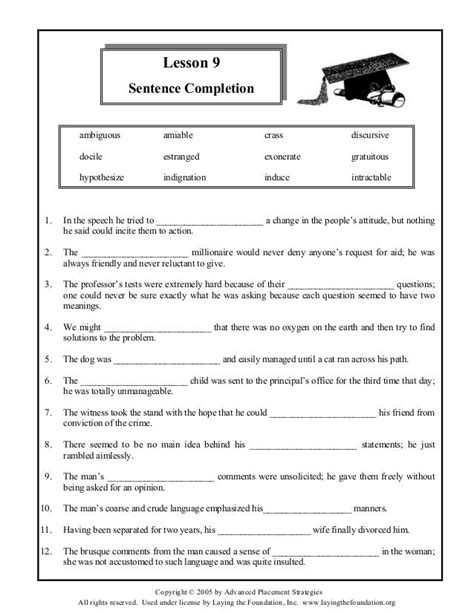 Read Online Exercise 3 Sentence Completion Answers 