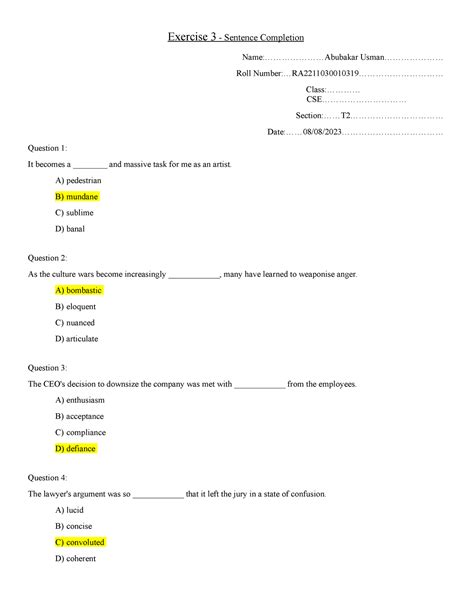 Full Download Exercise 3 Sentence Completion Answers Lesson 7 