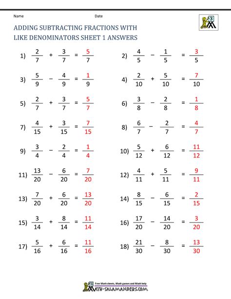 Exercises Adding And Subtracting Fractions With Equal Fractions Exercises - Fractions Exercises