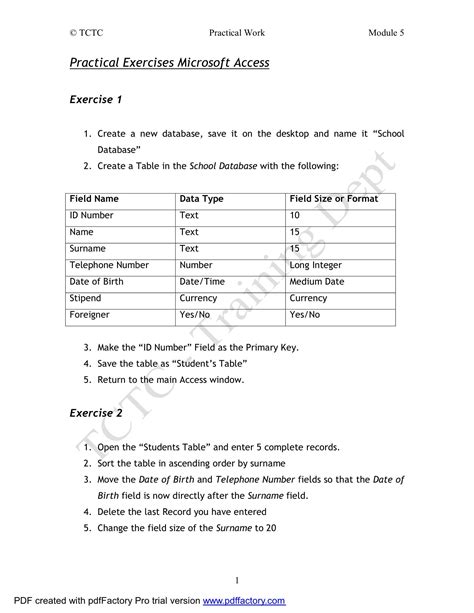 Exercises In Ms Access With Answers