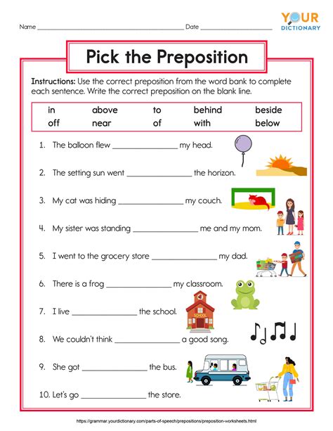 Exercises Prepositions Elementary Level