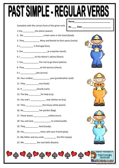 exercises with past simple regular verbs