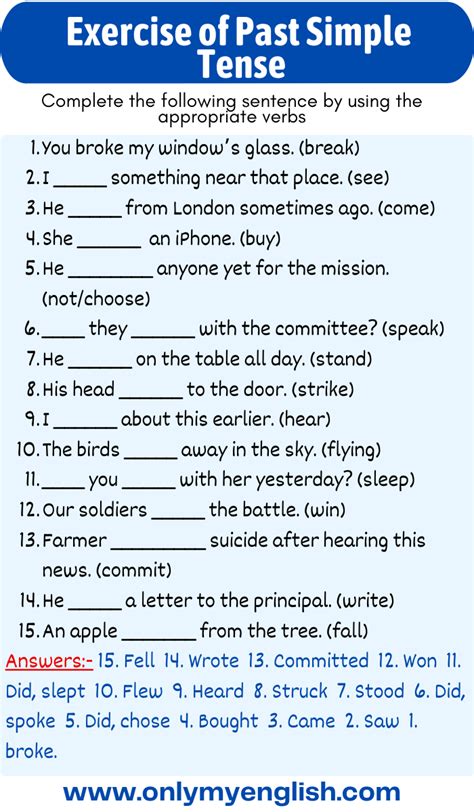 exercises with past simple tense