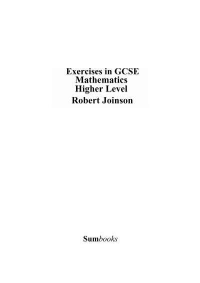 Read Exercises In Gcse Mathematics By Robert Joinson 