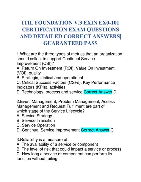 exin itil exam questions answers