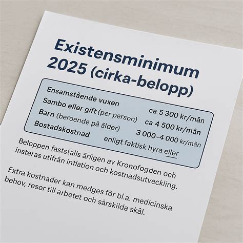 existensminimum matkostnad