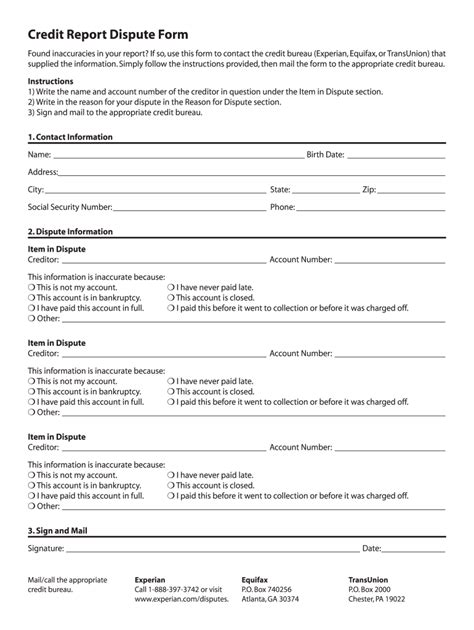 Experian Dispute Form